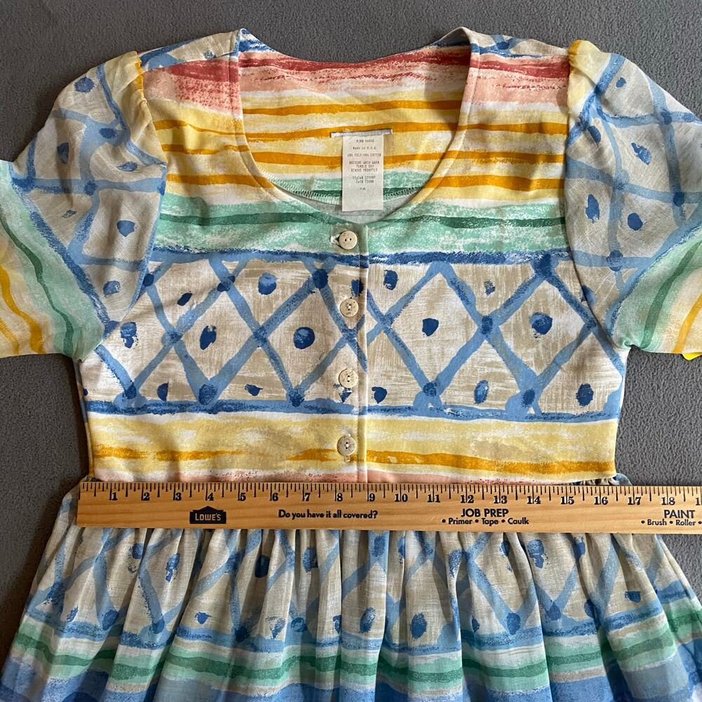 Vtg NOS 90s Two Potato Artsy Watercolor A Line Midi Dress M Petite Sheer Pastel - Picture 11 of 16